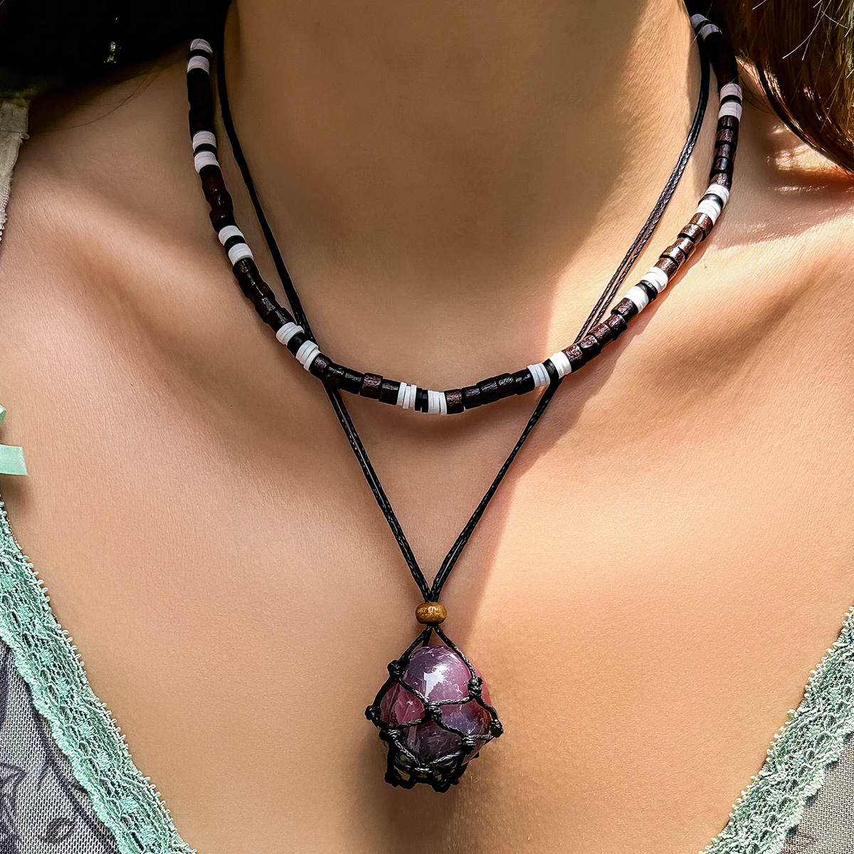 IngeSight.Z Natural Crystal Irregular Original Stone Pendant Mesh Pocket Woven Dream Necklace for Women Brown Wooden Bead Neck
IngeSight.Z Natural Crystal Irregular Original Stone Pendant Mesh Pocket Woven Dream Necklace for Women Brown Wooden Bead Neck