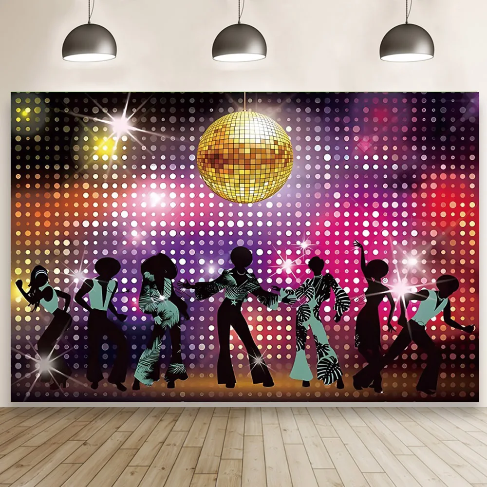 

Hip Hop Disco Backdrop 70s 80s 90s Party Let's Glow Crazy Shining Neon Dancer Night Photography Background Photo Studio Banner
