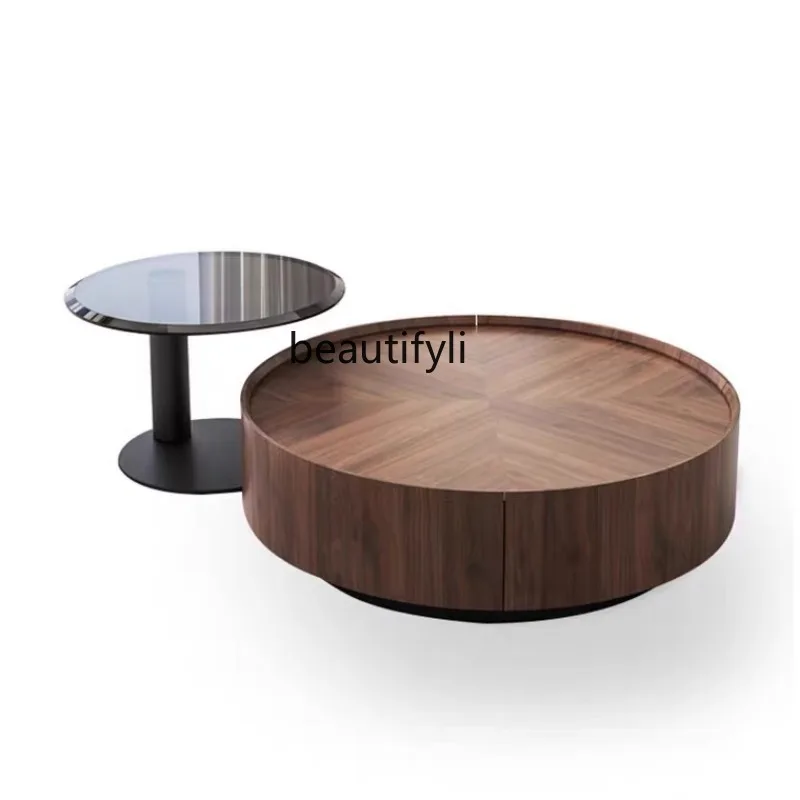 

Итальянский минималистичный Круглый Чайный Столик орехового цвета, скандинавский минималистичный современный шикарный дизайнерский домашний маленький кофейный столик для дома