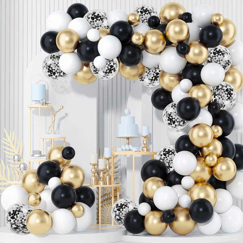 

120PCS Black Latex Metallic Gold Confetti Balloons For Happy New Year Engagement Wedding Birthday Party Celebration Decoration