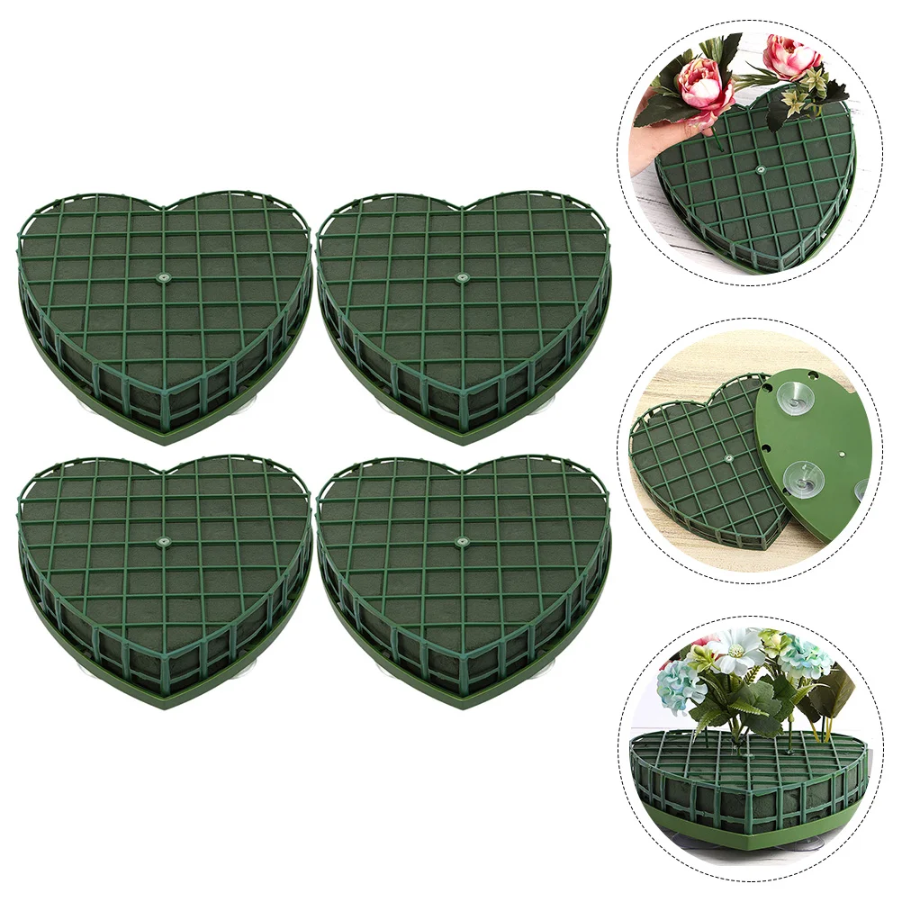 

4 Pcs Heart-Shaped Flower Mud Sponges Wedding Car Bricks Arrangement Green Florist Floral Decor Plastic