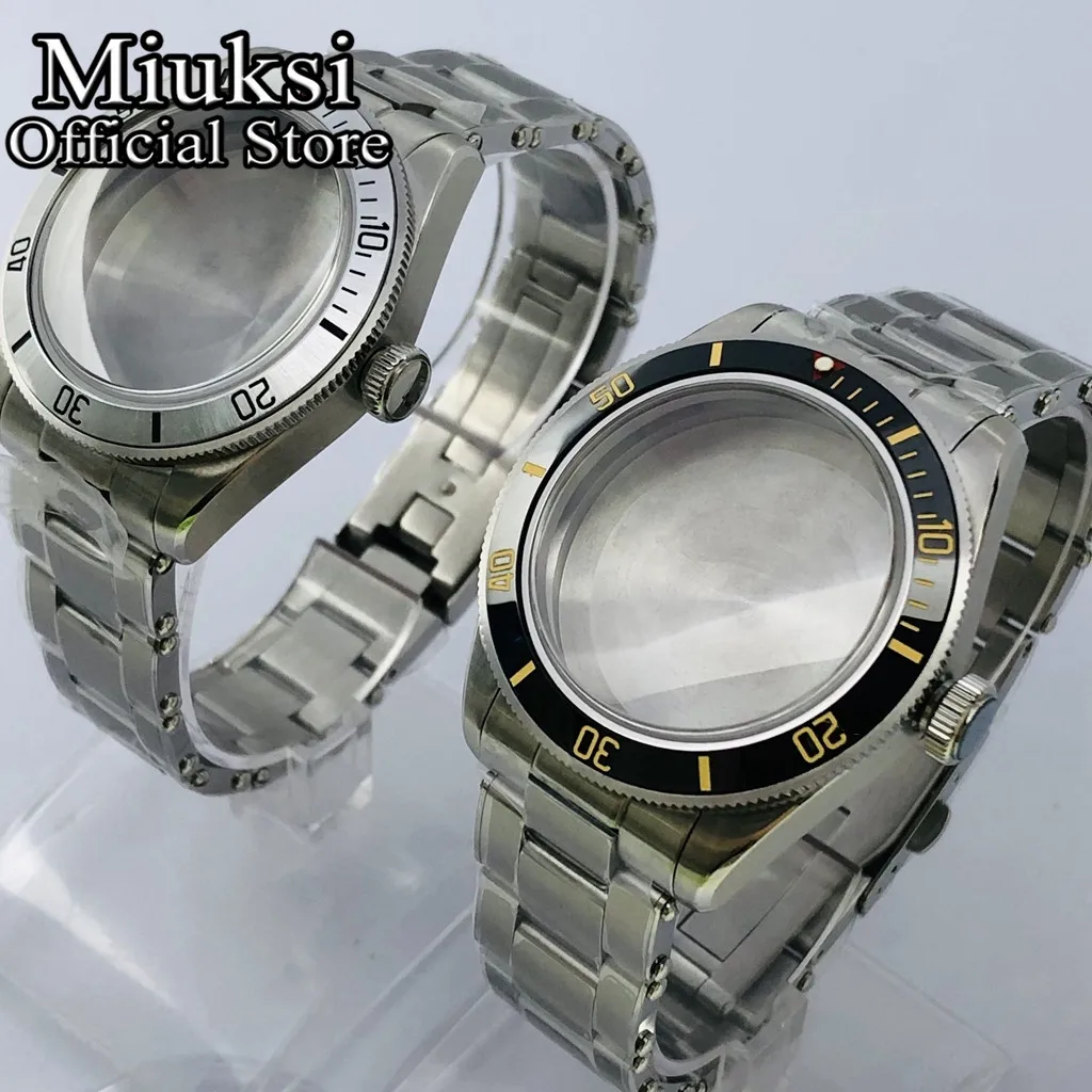 

Miuksi 39mm silver sterile watch case black blue green red silver black bezel domed sapphire glass fit NH35 NH36 NH34 movement