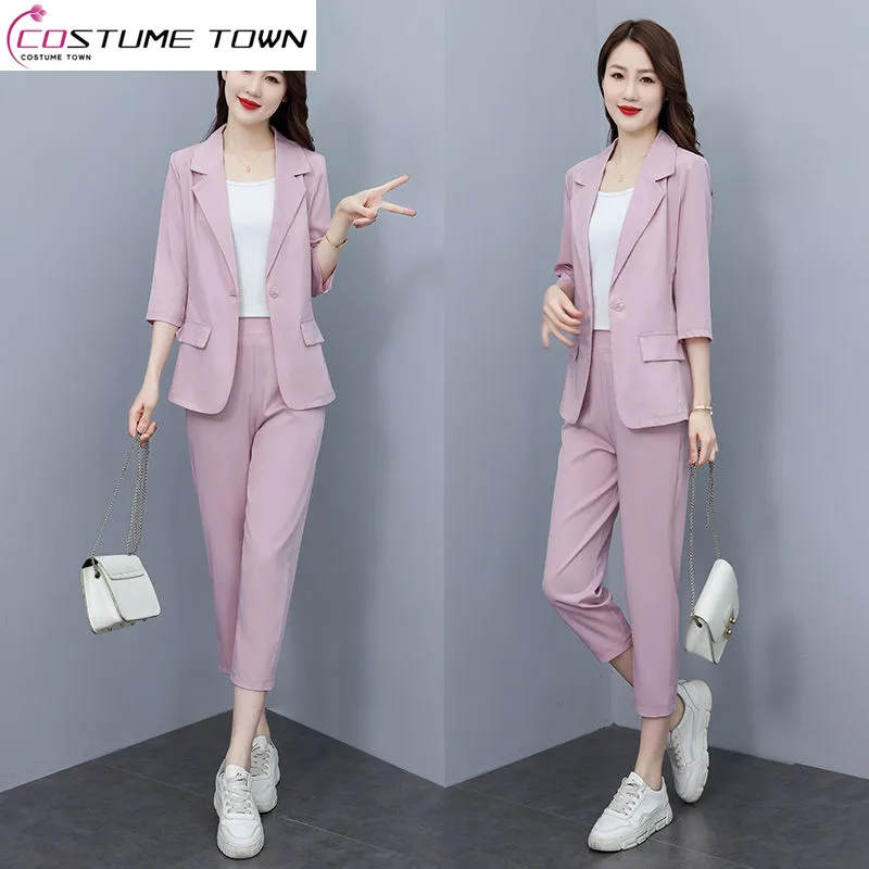 Korean Style Thin Jacket Blazer Casual Pencil Pants Two-piece Elegant Women's Pants Set Summer Office Outfits Clothing
Korean Style Thin Jacket Blazer Casual Pencil Pants Two-piece Elegant Women's Pants Set Summer Office Outfits Clothing