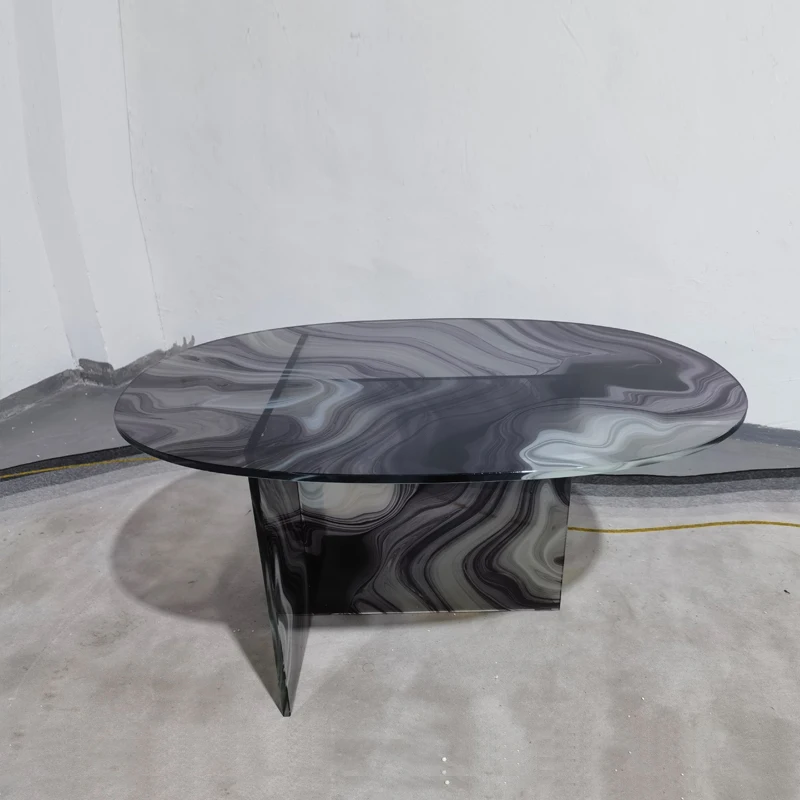 Nordic minimalist designer ins flow colored water ripple glass coffee table, living room, bedroom, circular edge table
Nordic minimalist designer ins flow colored water ripple glass coffee table, living room, bedroom, circular edge table