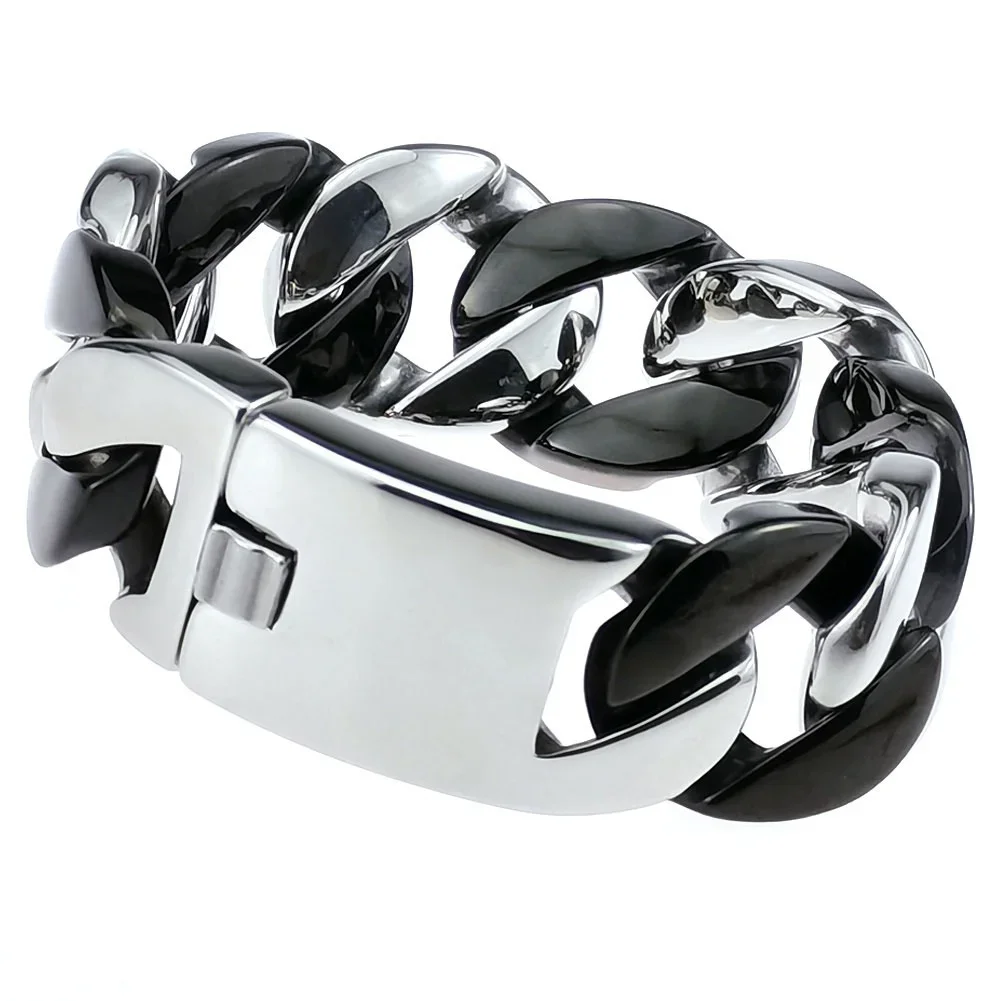 

Men Woman 316L Stainless Steel & Black Tone 24mm Solid Miami Curb Chain Bracelet Set Cuban Bangle Jewelry