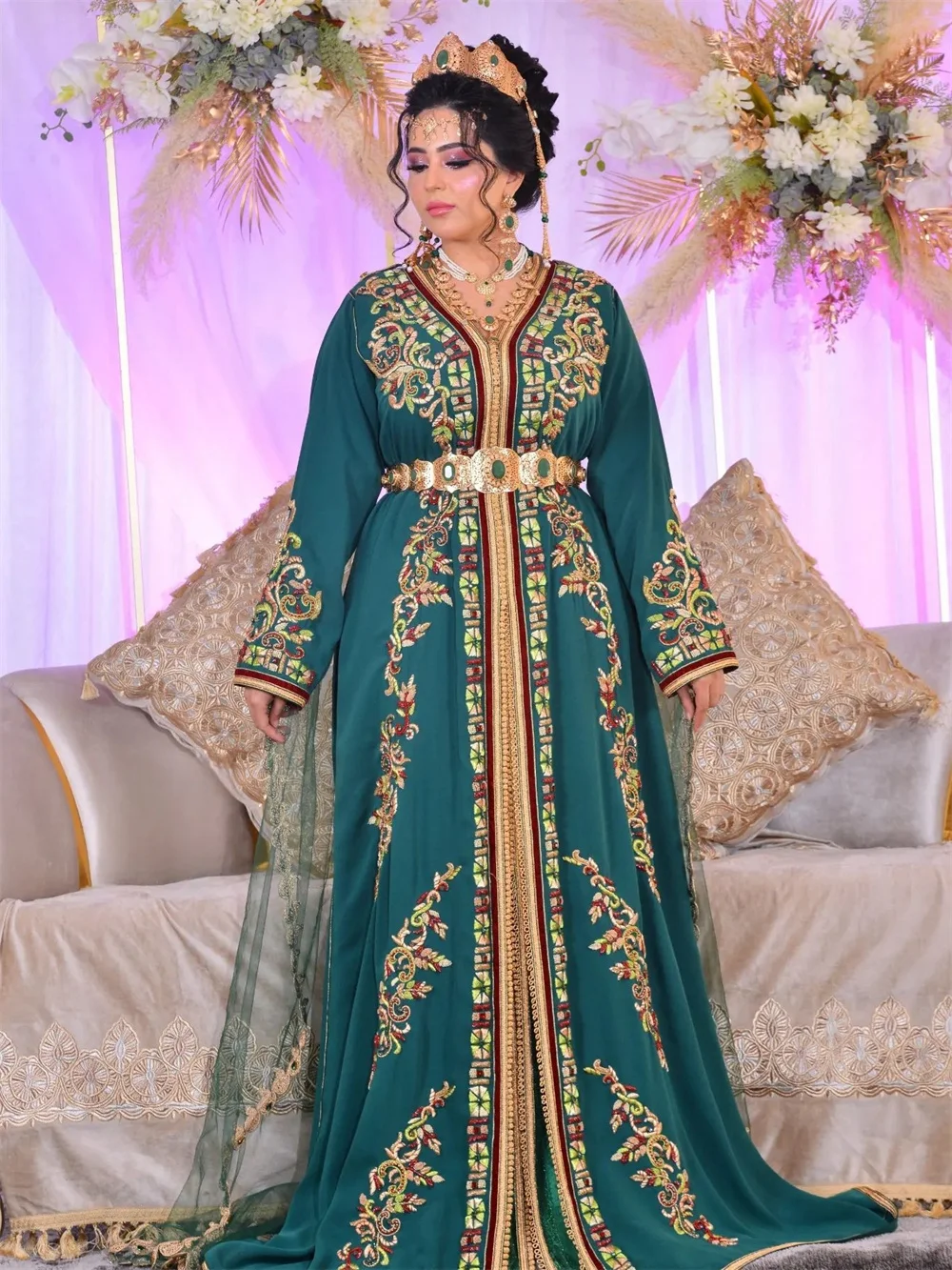 

Афганские вечерние платья с длинным рукавом, темно-синее ТРАПЕЦИЕВИДНОЕ свадебное платье, Золотая аппликация, длиной до пола, женское платье, платье для невесты