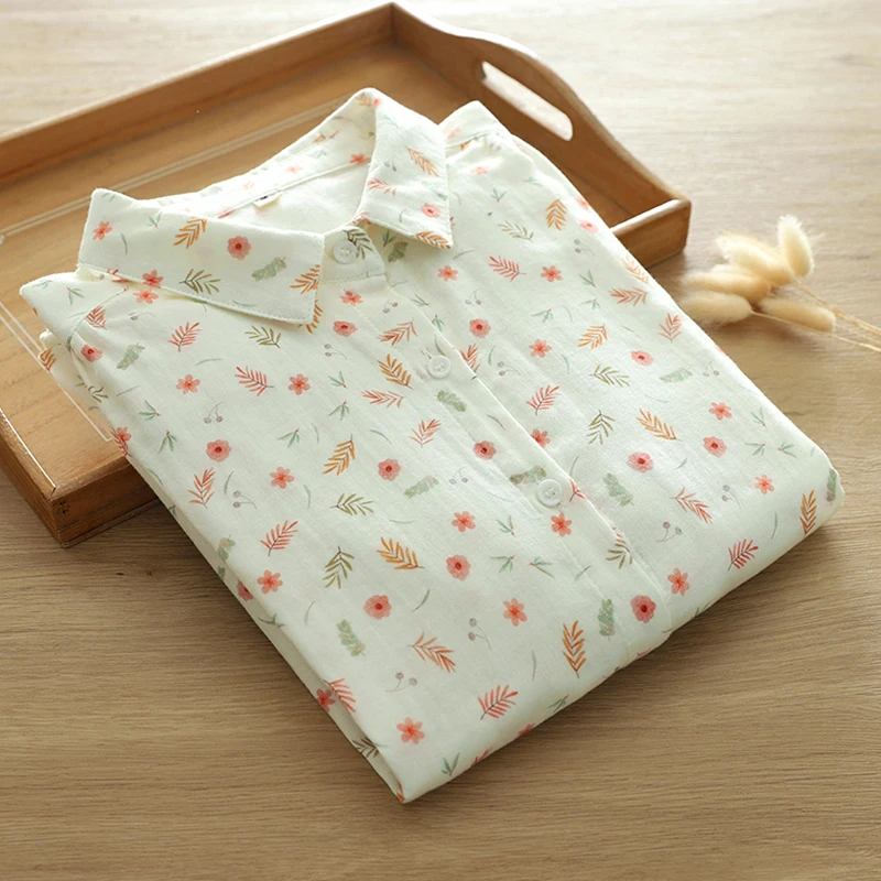 Spring Autumn Women New Double Cotton Long Sleeved Shirt Cacsual Sweet Small Floral Soft Loose Female Blosue Tops K109
Spring Autumn Women New Double Cotton Long Sleeved Shirt Cacsual Sweet Small Floral Soft Loose Female Blosue Tops K109