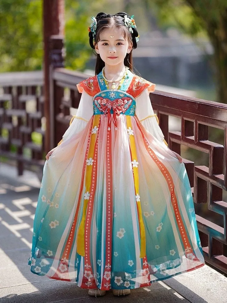 

Hanfu Girls' Baby Children'S Ancient Style Summer Dress Chinese Style Dress 2024 Ancient Princess Girl Hanfu Tang Suit