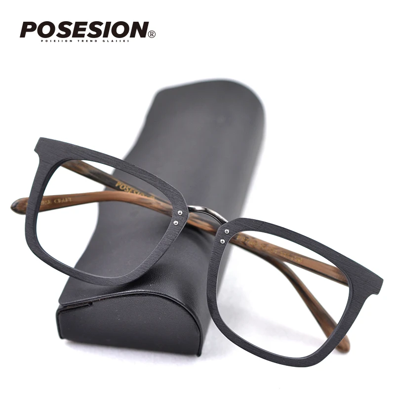 

Оправа для очков POSESION только для мужчин, квадратные деревянные очки для коррекции зрения при близорукости, мужские оптические оправы, очки серые мужские
