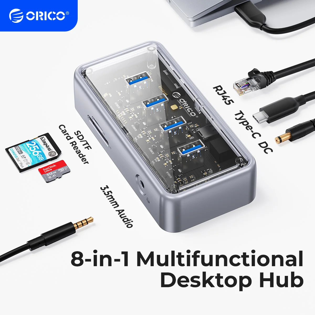 

ORICO Metallic USB3.1 Hub 5Gbps High Speed Transmission 8 Ports Simultaneous Expansion Ports For All Macbook Mac Mini