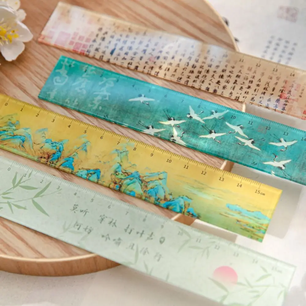 

Multifunctional 15cm Straight Ruler Chinese Style DIY Drawing Bookmark Measuring Ruler Acrylic Math Drawing Ruler Student