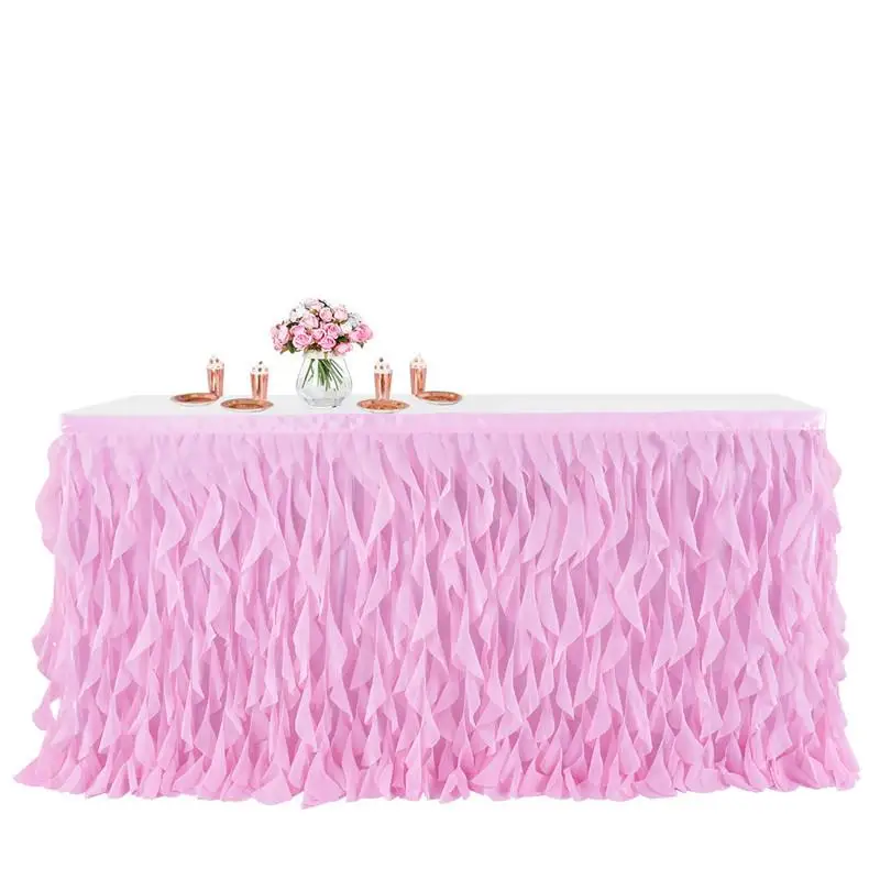 

Curly Willow Table Skirt Colored Double Layer Tulle Tutu Yarn Table Cloth For Birthday Party Wedding Gender Reveal decorations