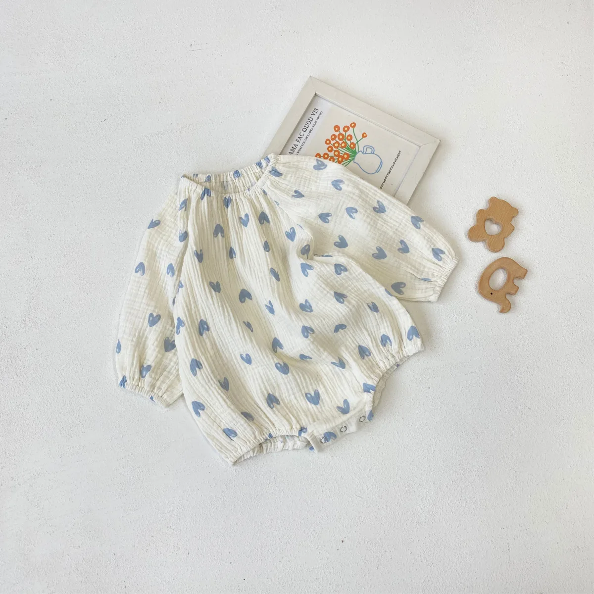 2025 Summer New Baby Girl Blue Heart Print Bodysuit Newborn Cotton Long Sleeve Jumpsuit For Infant Girl Clothes 0-24M 7 S0eeb968358e34057874ae3e2368aac98G