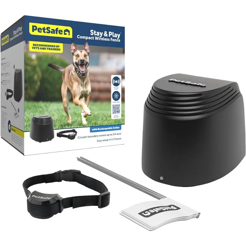 

PetSafe Stay & Play Compact Wireless Pet Fence, No Wire Circular Boundary, Secure up to 3/4 Acre, No-Dig Portable Fencing