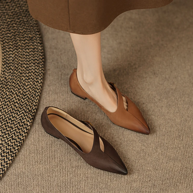 

2023 new Spring women pumps natural leather 22-25cm length sheepskin+cowhide+pigskin full leather pointed toe Mary Jane shoes