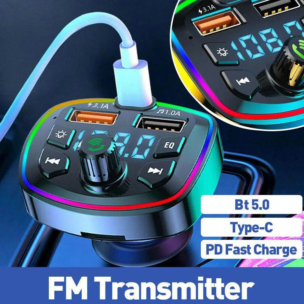 

Car Hands-Free Bluetooth-compaitable 5.0 FM Transmitter Car Kit 2 USB Fast Charger MP3 Modulator Player Handsfree Audio Receiver