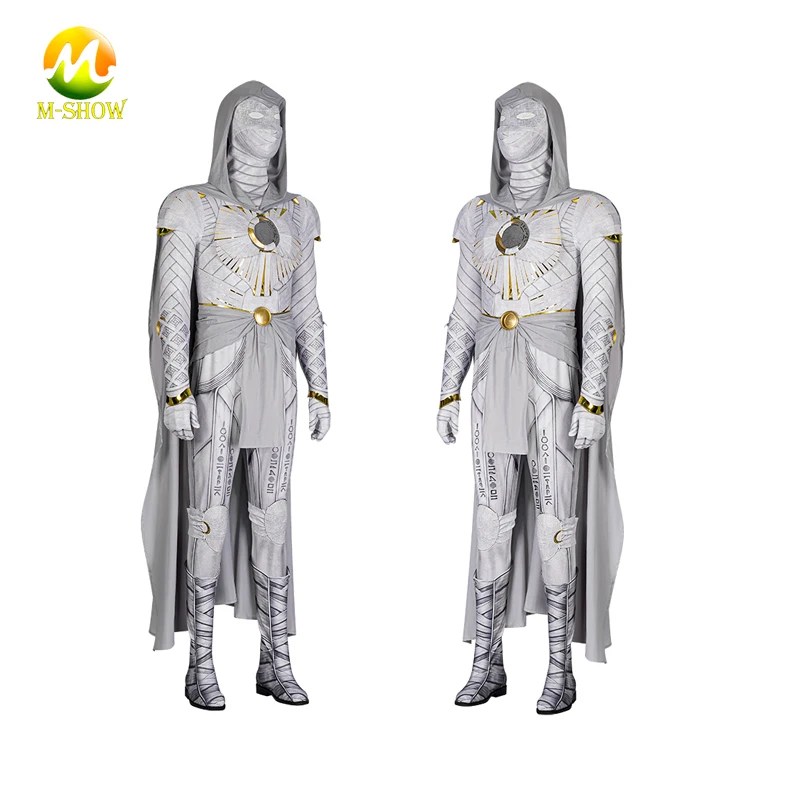 

Mens Moon Soldier Knight Cosplay Costume，Fancy Marc Spector Outfit Halloween Uniform with Headmask Cloak
