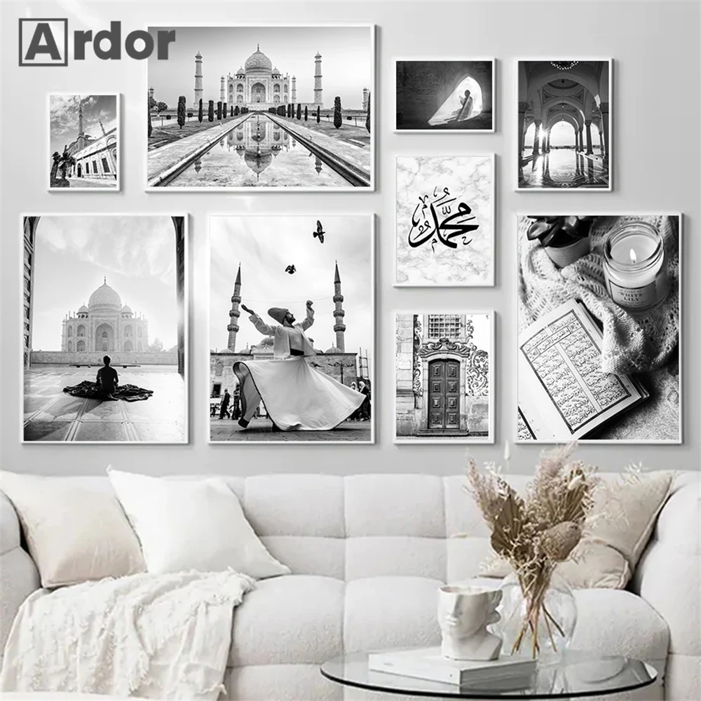 

Black And White Posters Mosque Canvas Print Pictures Islamic Dancer Wall Art Prints Architecture Poster Living Room Home Decor