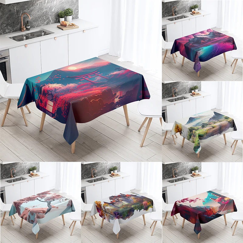 

Anime Illustration Landscape Printing Rectangular Tablecloth Antifouling Waterproof Restaurant Decoration Kitchen Table Cloth