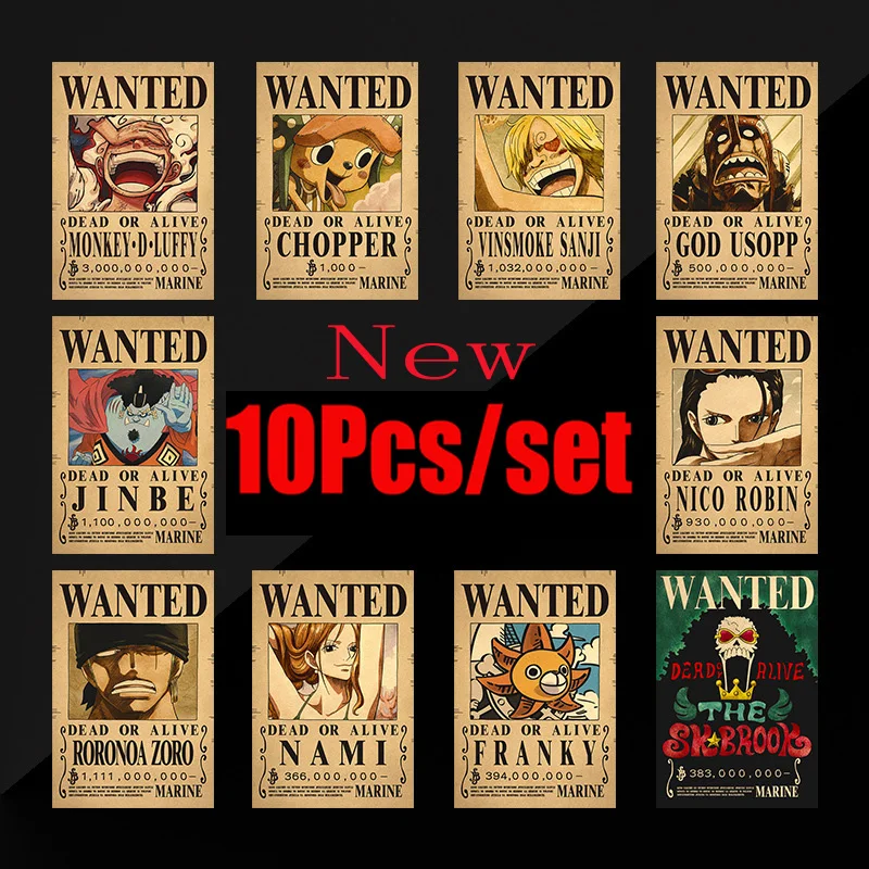 10Pcs/set Anime One Piece Vintage Posters Children Room Living Wall Decoration Cartoons Pirate Wanted Paintings Stickers Toys
10Pcs/set Anime One Piece Vintage Posters Children Room Living Wall Decoration Cartoons Pirate Wanted Paintings Stickers Toys