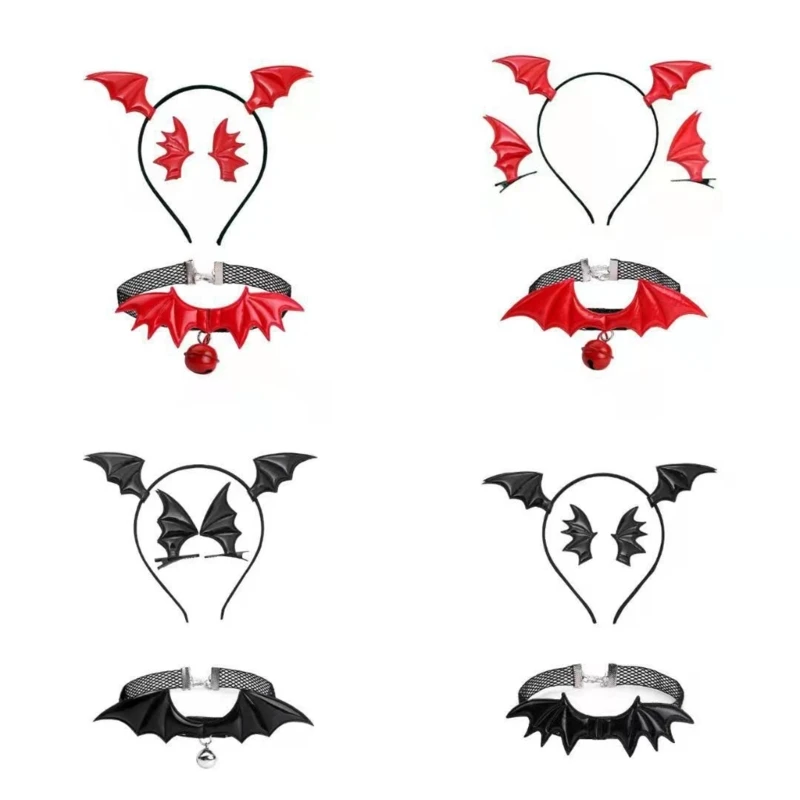 

Punk Headdress Bat Wing Halloween One Pair Hair Clip + Choker + Hair Hoop Devil Wing Cool Girl Bat Wing Theme