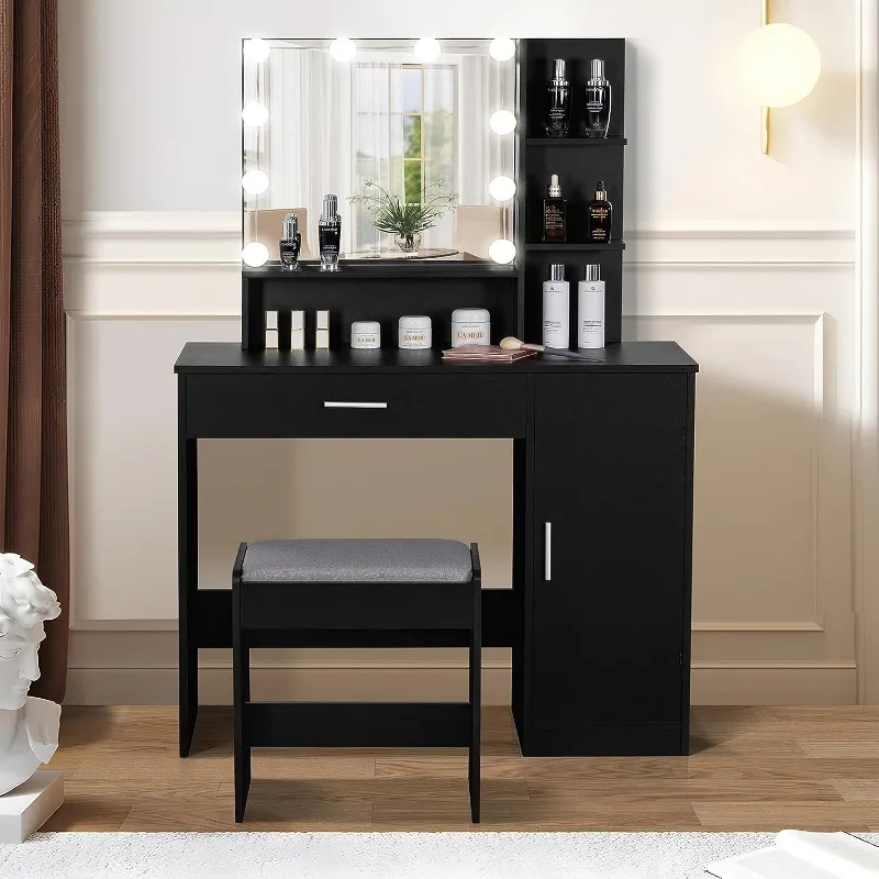 Makeup Vanity Desk for Valentine's Day, Vanity Desk Set with 1 Drawer, 1 Cabinet & 3 Shelves, Makeup Vanity Table with Stool
Makeup Vanity Desk for Valentine's Day, Vanity Desk Set with 1 Drawer, 1 Cabinet & 3 Shelves, Makeup Vanity Table with Stool