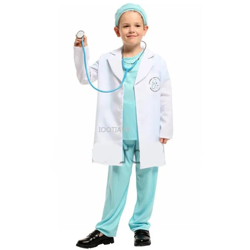 

2024 Boys Carnival Doctor Uniform Costumes Kids Children Scrub Suit Cosplay Halloween Purim Parade Stage Role Play Party Dress
