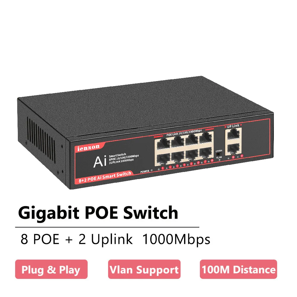 Ienron гигабитный коммутатор 10 портов 100/1000 Мбит/с Ethernet POE коммутатор гигабитный Быстрый сетевой коммутатор для ip-камеры видеонаблюдения Wifi роутер
Ienron гигабитный коммутатор 10 портов 100/1000 Мбит/с Ethernet POE коммутатор гигабитный Быстрый сетевой коммутатор для ip-камеры видеонаблюдения Wifi роутер