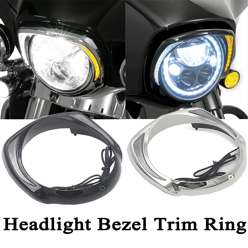 

Motorcycle Headlight Bezel Trim Ring With Amber Turn Signal For Touring Street Glide Road King Electra Tri Glide FLHR FLHX FLTXR