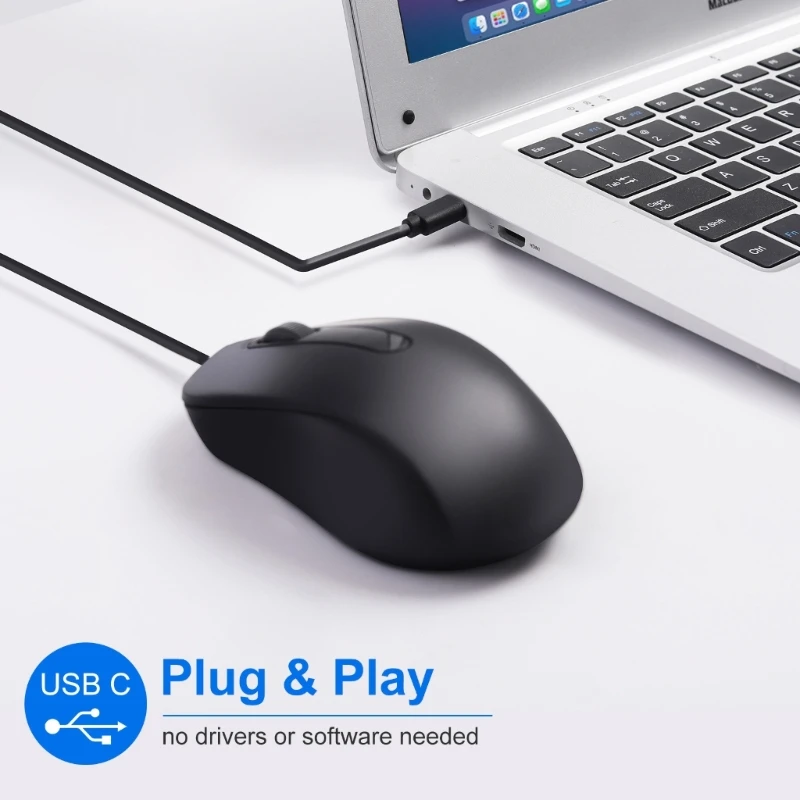 

Type C Mouse, USB C Mice Gaming Mouse Ergonomic 3 Buttons 1000DPI for Windows PC, Laptop and More Type C Devices P9JB