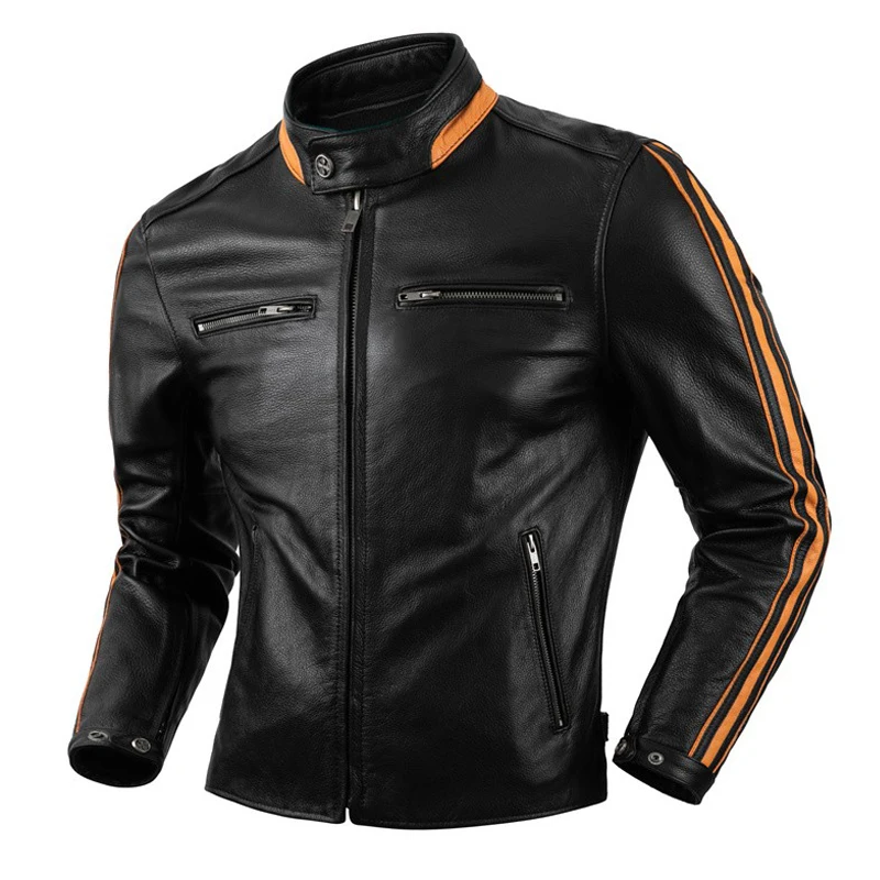 

Защитная Мужская мотоциклетная куртка из натуральной воловьей кожи, американская Байкерская мужская кожаная куртка, куртки из коровьей кожи, мотоциклетные байкерские куртки