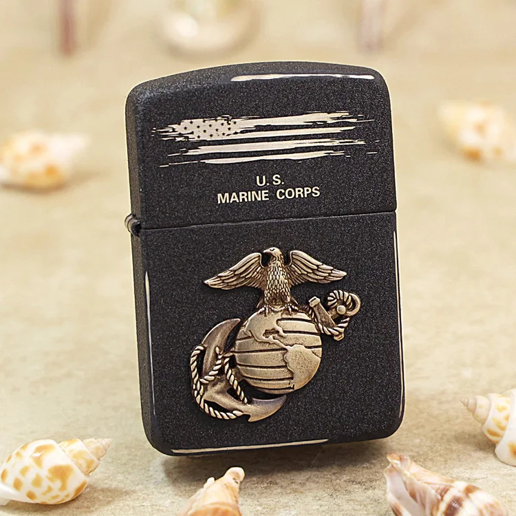 

Genuine Zippo marine corps oil lighter copper windproof cigarette Kerosene lighters Gift with anti-counterfeiting code