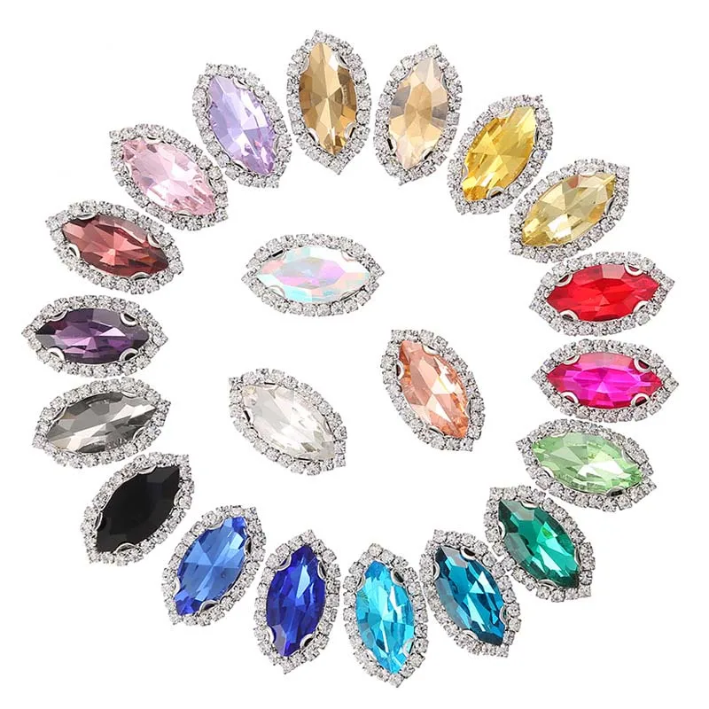 

22 Color Glitter Glass Crystal Rhinestones For Crafts Sewing Accessories,Eye Shape Sew on Stones Clothes/Diy/Wedding Decoration