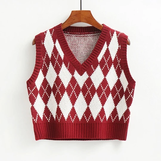 US Rhombic lattice Spring Autumn V-neck Knit Sleeveless Sweater Vest Loose Wastcoat Clothing Lady Top Cloth Coat for Women girl
US Rhombic lattice Spring Autumn V-neck Knit Sleeveless Sweater Vest Loose Wastcoat Clothing Lady Top Cloth Coat for Women girl