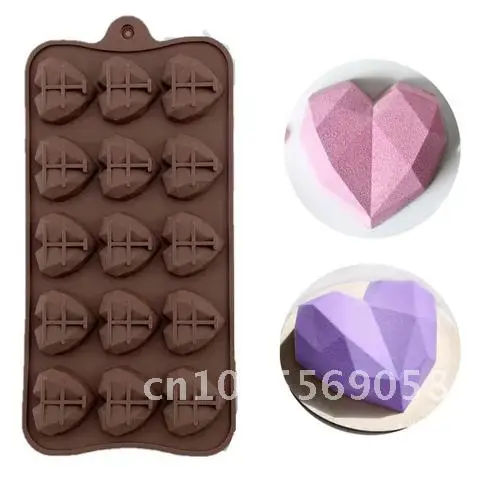 

New 2021 Heart Chocolate Molds 15 Cavity 3D Diamond love Shape Silicone Wedding Candy Baking Molds Cupcake Decorations Cake Mold