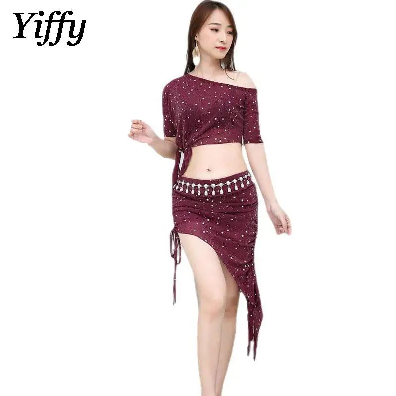 

Adult Belly Dance Training Suit Women Set Sexy Tops with Skirt Oriental Indian Bellydance Stage Performance sequined Wear