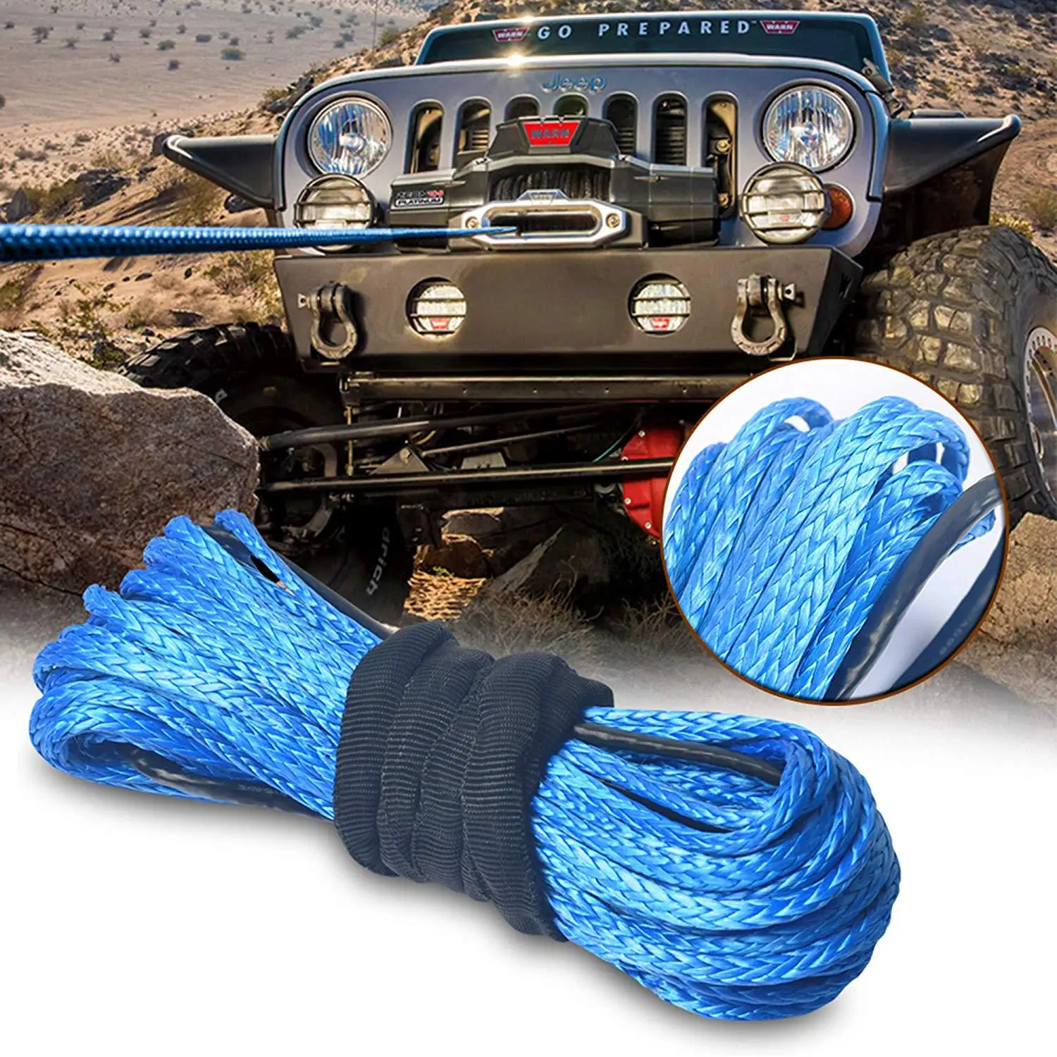 

Winch Rope String Line Cable with Sheath Gray Synthetic Towing Rope 15m 7700LBs Car Wash Maintenance String for ATV UTV Off-Road