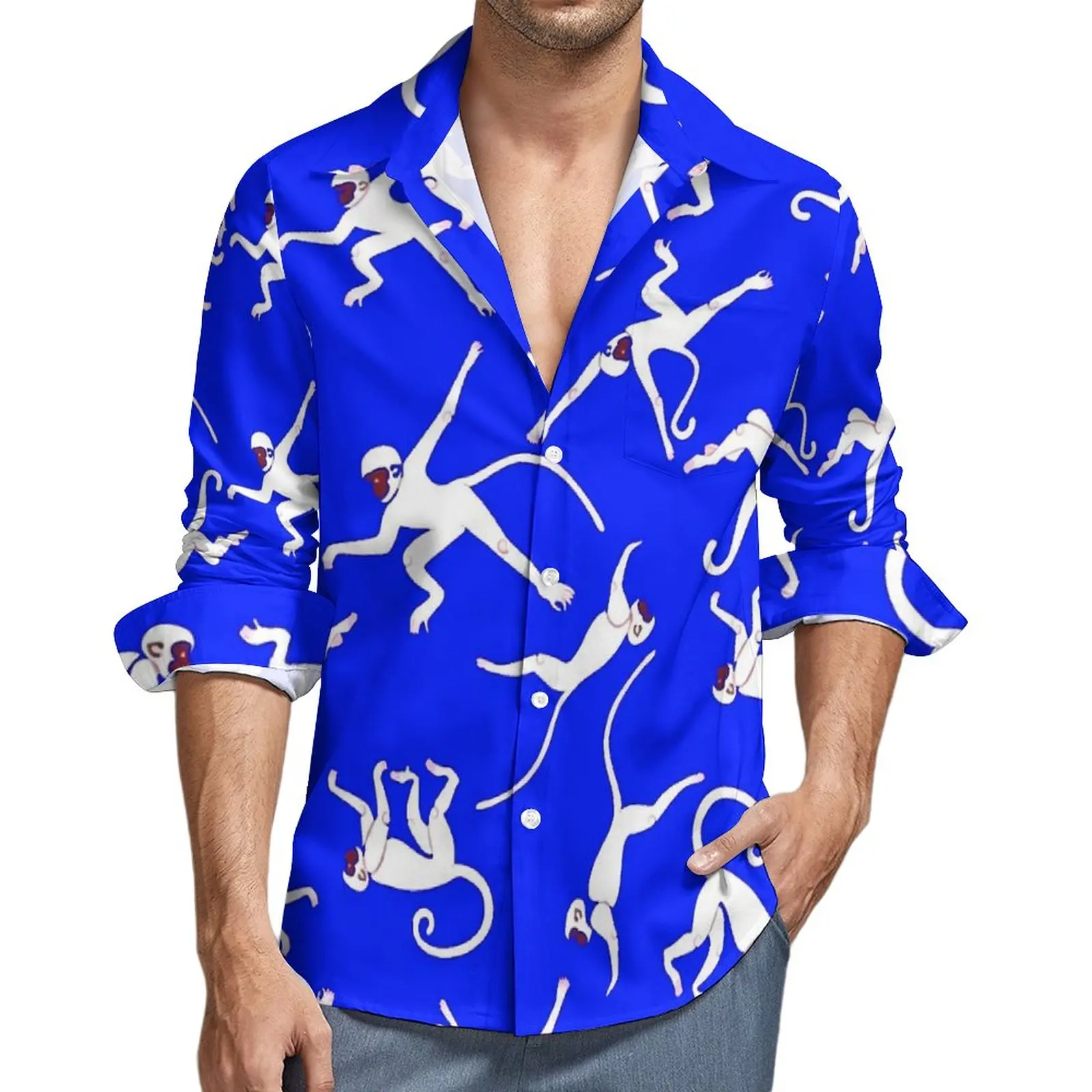 Monkey Print Aesthetic Casual Shirt Male Blue and White Shirt Autumn Fashion Blouses Long Sleeve Pattern Oversized Clothing
Monkey Print Aesthetic Casual Shirt Male Blue and White Shirt Autumn Fashion Blouses Long Sleeve Pattern Oversized Clothing