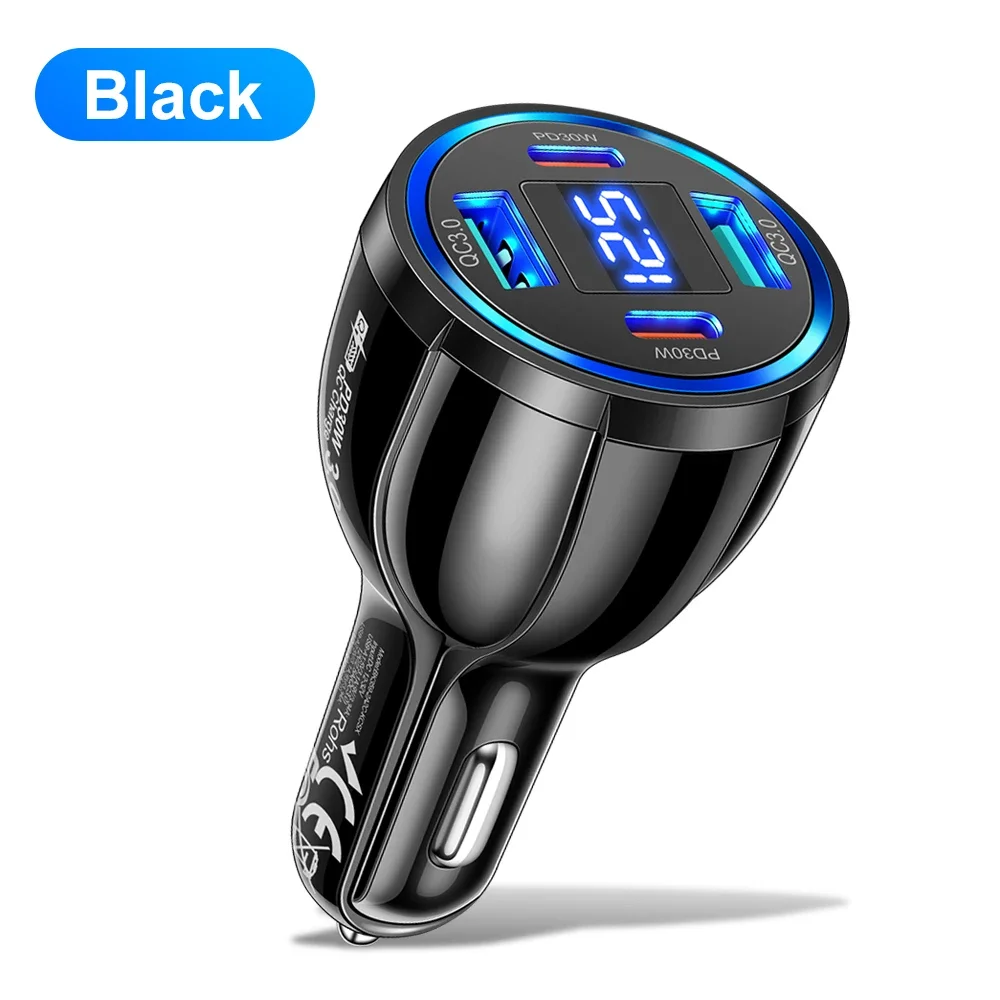 60W USB C Car Charger 4 in 1 Type C PD Fast Quick Charging Adapter with Voltage Digital Display for Mobile Phone Iphone Xiaomi 60W USB C Car Charger 4 in 1 Type C PD Fast Quick Charging Adapter with Voltage Digital Display for Mobile Phone Iphone Xiaomi