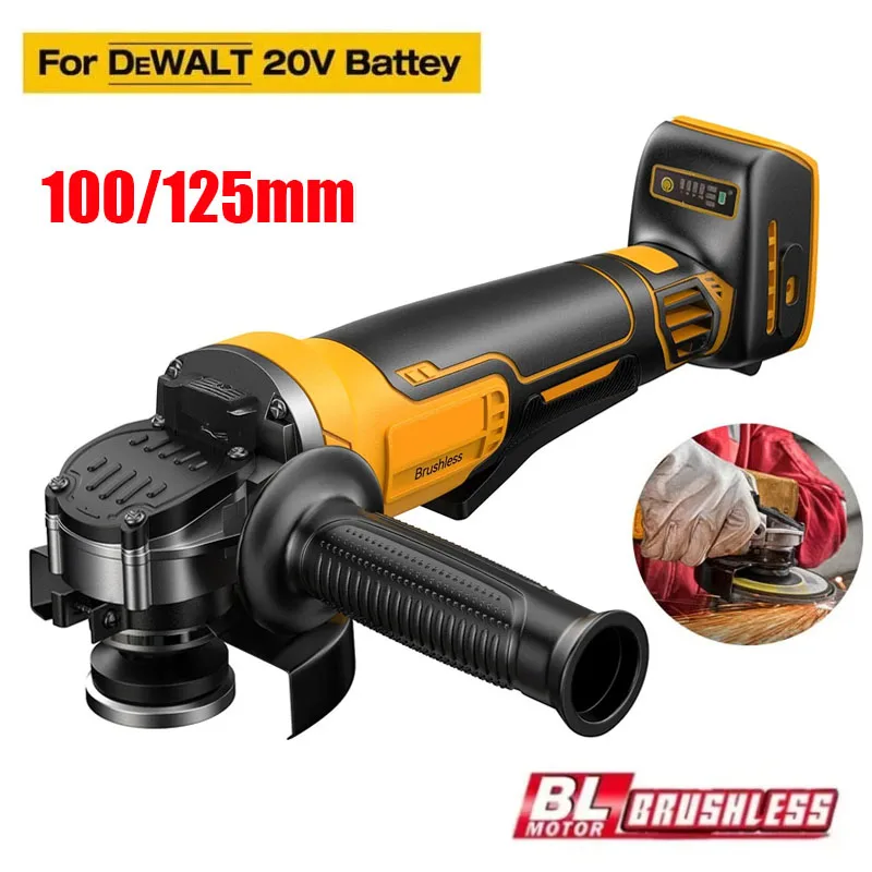 

100/125mm Brushless Angle Grinder Fit for Dewalt 18V 20V Battery 4 Gears Cordless Grinding Machine Cutting Woodworking Tool