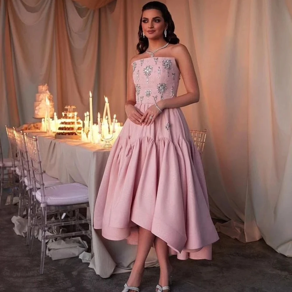 Classic Pink Evening Dresses Strapless Sleeveless Party Prom Gowns Elegant Appliques Satin Beaded Lace Up Back Vestido De Fiesta
Classic Pink Evening Dresses Strapless Sleeveless Party Prom Gowns Elegant Appliques Satin Beaded Lace Up Back Vestido De Fiesta