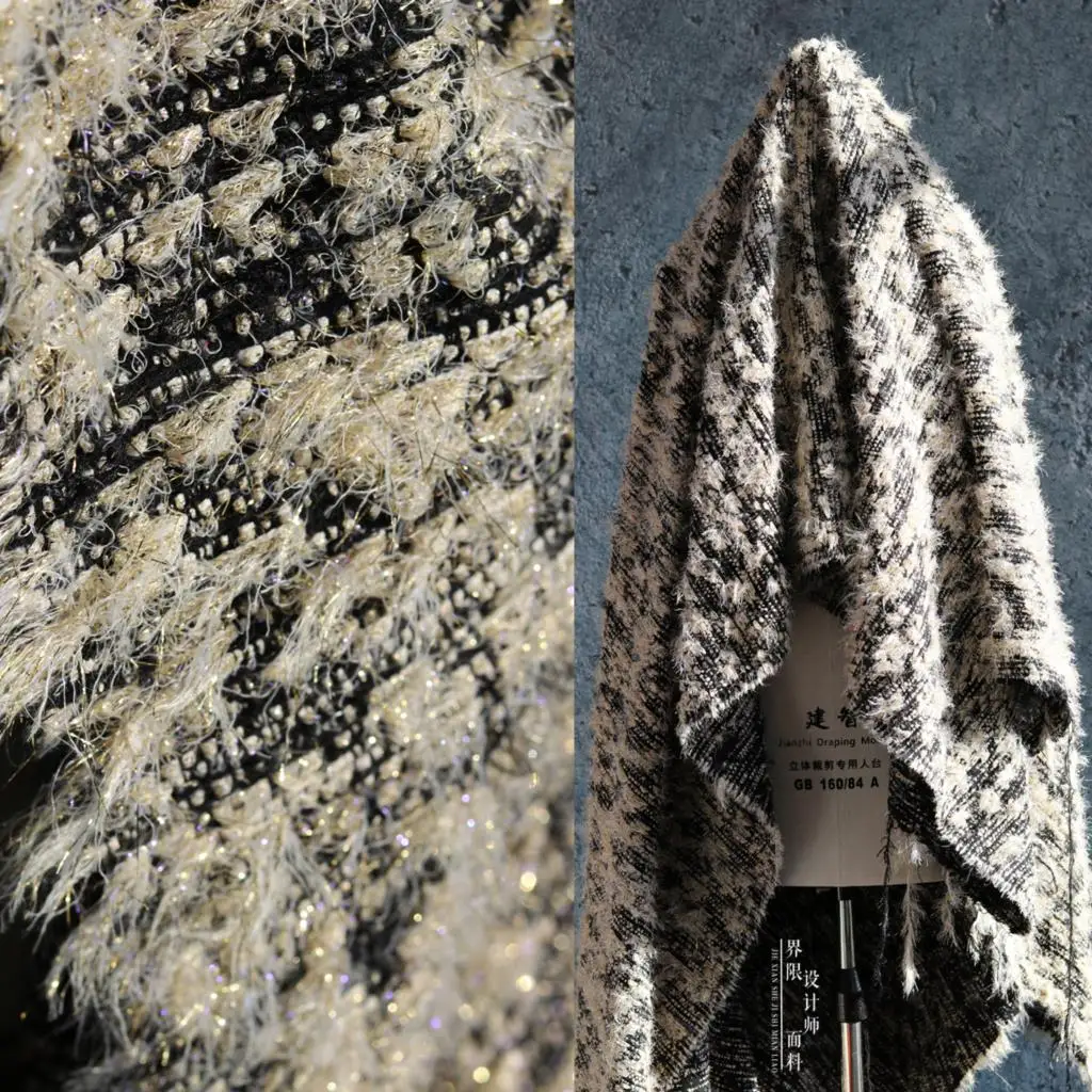 

Плотная текстура золотая линия осень-зима пальто шерстяная одежда дизайнерская ткань для пэчворка