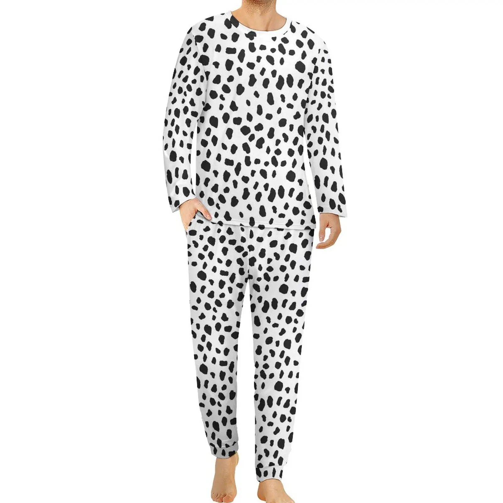 

Dalmatian Pajamas Spring 2 Pieces Spotted Animal Print Romantic Pajama Sets Male Long Sleeve Leisure Sleepwear Big Size 4XL 5XL
