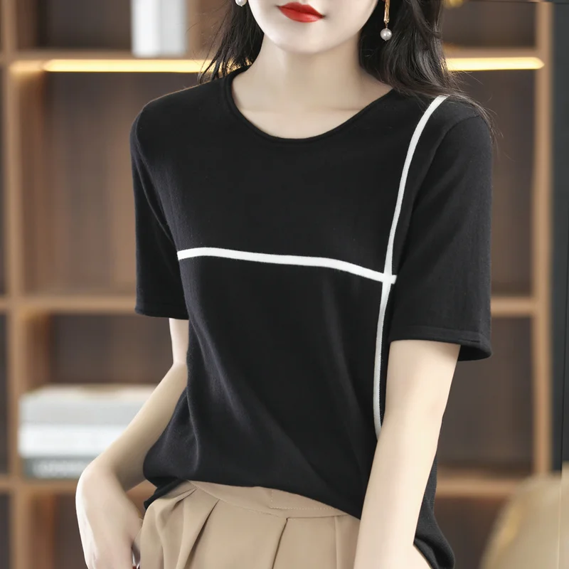 Женская футболка, летний свитер из 100% хлопка, женские топы с коротким рукавом и круглым вырезом, свободная блузка, Модный пуловер, футболки
Женская футболка, летний свитер из 100% хлопка, женские топы с коротким рукавом и круглым вырезом, свободная блузка, Модный пуловер, футболки