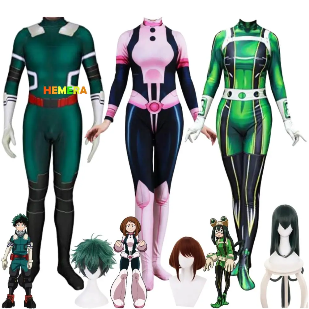 

Костюм для косплея из аниме Midoriya Izuku Deku Uraraka Ochaco Asui Tsuyu fracker Boku No My Hero моя геройская академия, костюм с париком, костюм на Хэллоуин