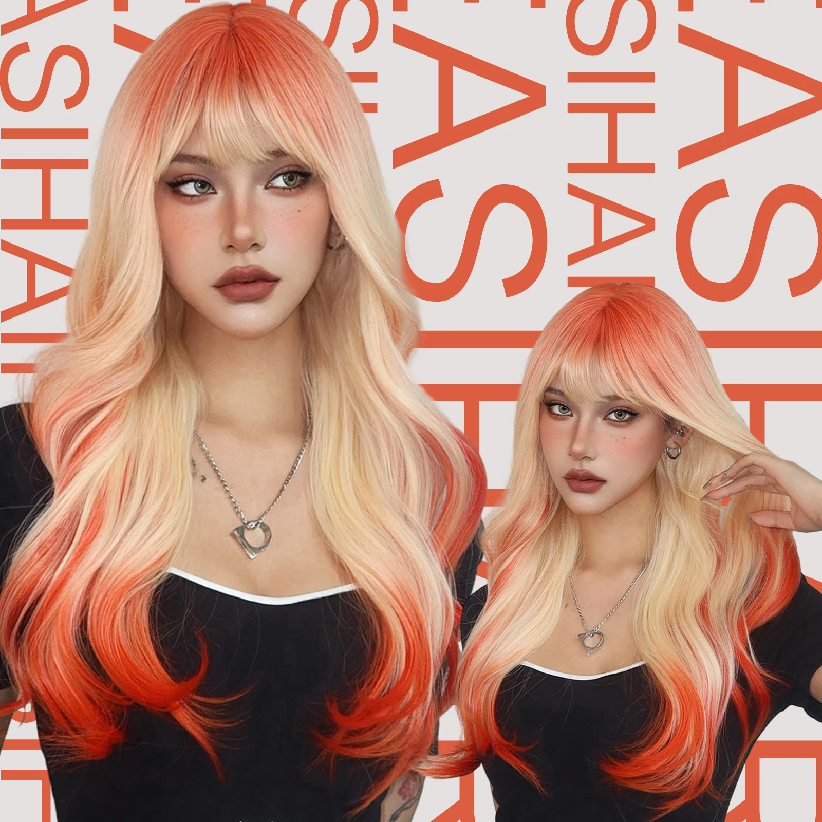 EASIHAIR Orange Blonde Ombre Long Wavy Synthetic Wigs with Bangs Party Cosplay Wig for Women Natural Fake Hair Heat Resistant
EASIHAIR Orange Blonde Ombre Long Wavy Synthetic Wigs with Bangs Party Cosplay Wig for Women Natural Fake Hair Heat Resistant