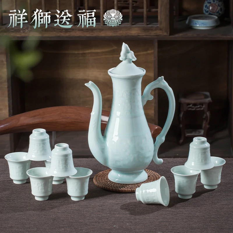 Jingdezhen Hand Carved Misty Blue Wine Set Wine Pot Cup Ceramic 10 People Suit Household Chinese Liquor Divider White Wine Glass
Jingdezhen Hand Carved Misty Blue Wine Set Wine Pot Cup Ceramic 10 People Suit Household Chinese Liquor Divider White Wine Glass