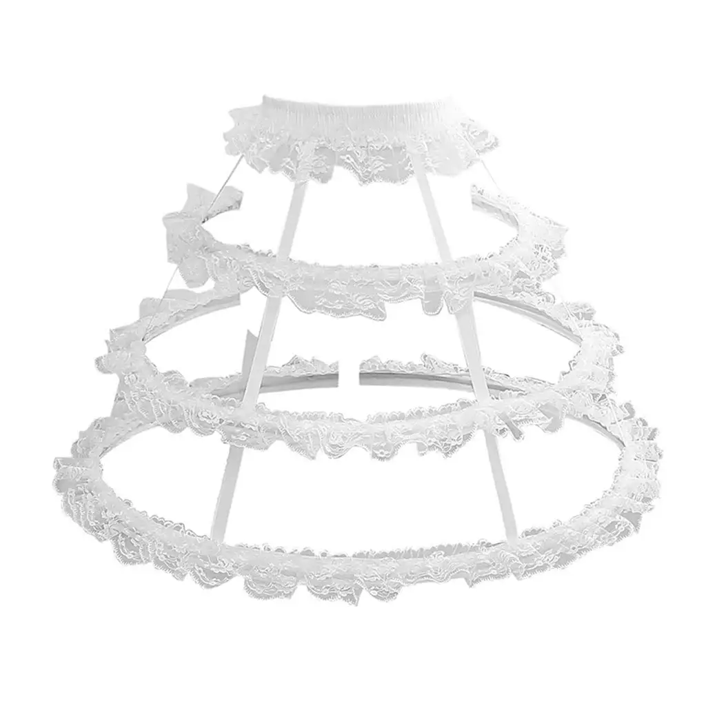 

Lolita 3 Hoop Hollow Out Cage Petticoat Skirt Steel Boned Wedding Bride Vintage Underskirt Ruffles Lace Bustle Crinoline