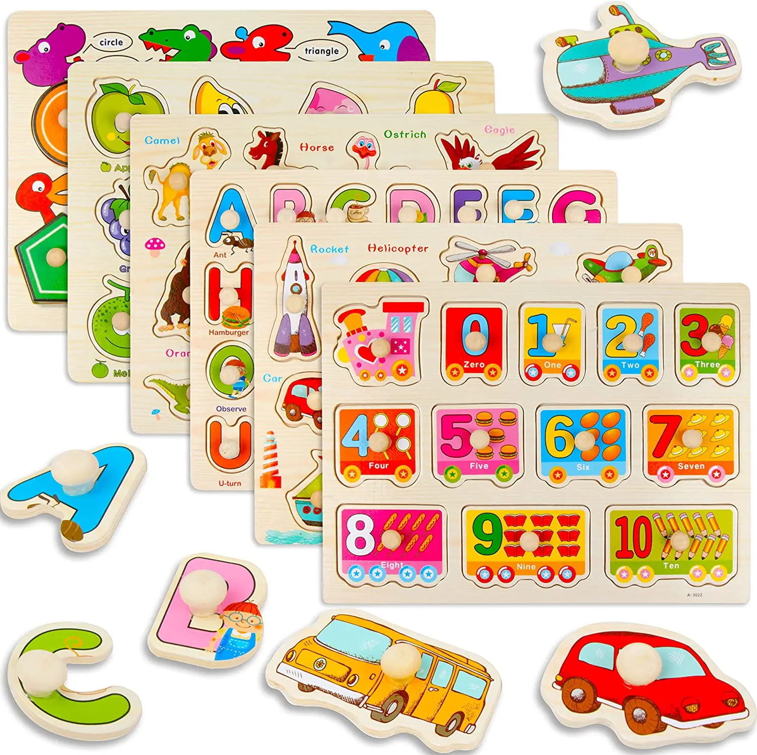 Wooden Peg Puzzles Alphabet ABC Numbers Shape Farm Animals Learning Puzzles Board Preschool Early Educational Activity Toys
Wooden Peg Puzzles Alphabet ABC Numbers Shape Farm Animals Learning Puzzles Board Preschool Early Educational Activity Toys