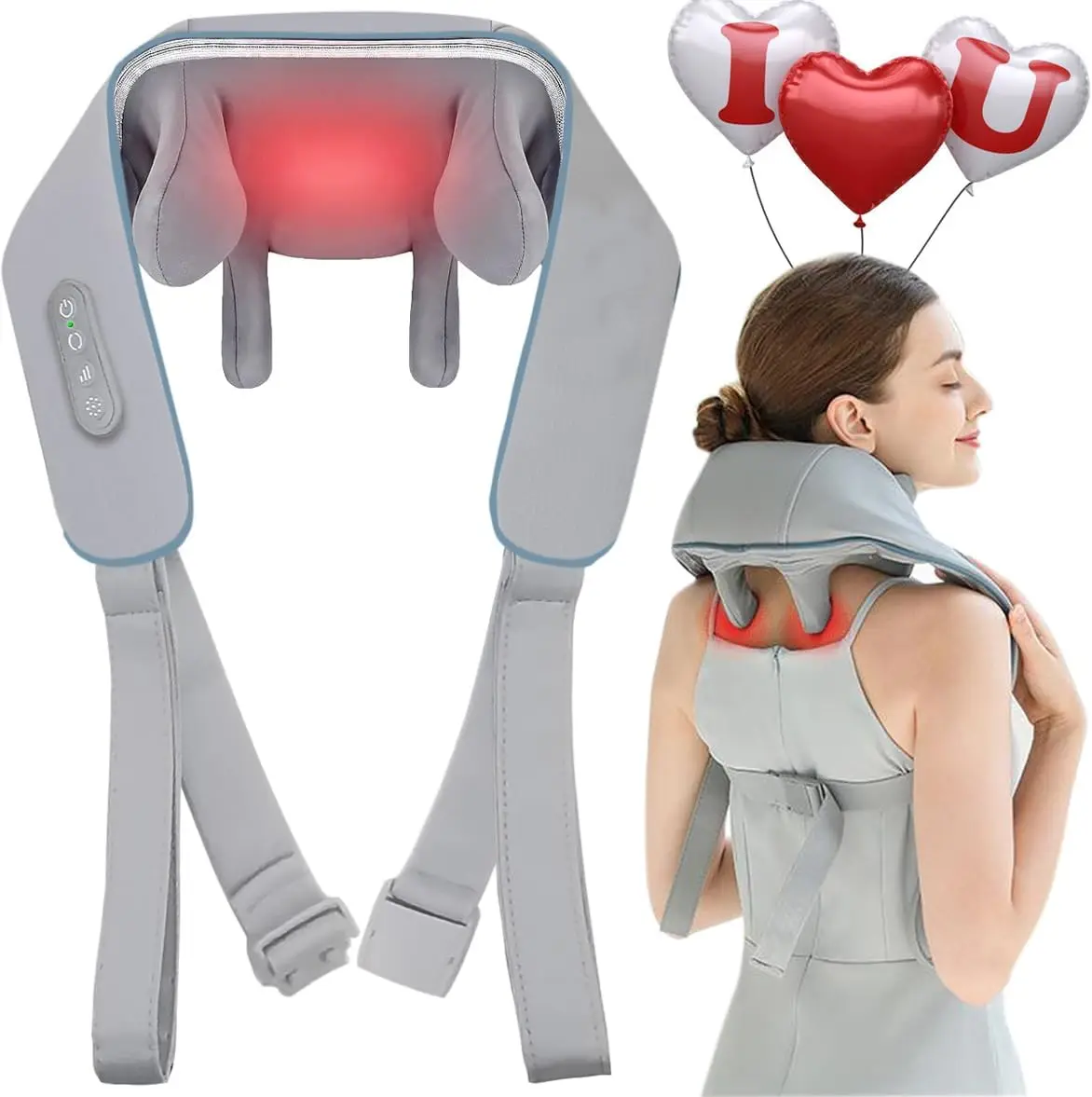 

Wireless Neck Shoulder Massager Deep Tissue 5D Shiatsu Back Massagers with Heat,Electric Kneading Pillow Squeeze Muscles Massage